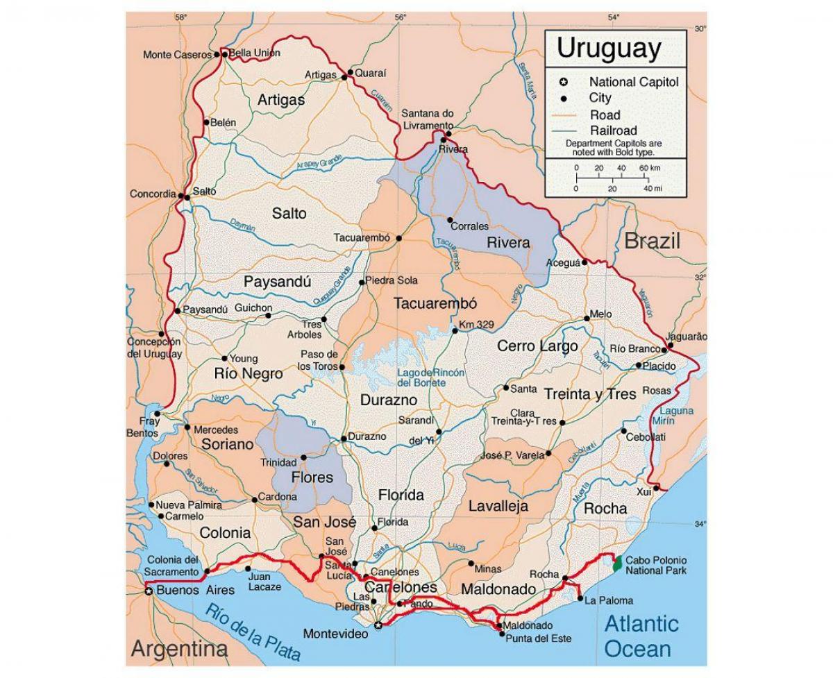 Mapa de Uruguai con citie
