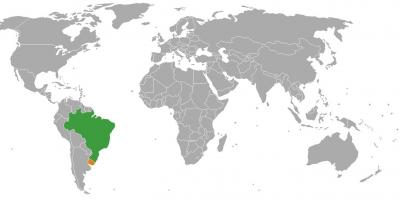 Uruguai localización no mapa do mundo