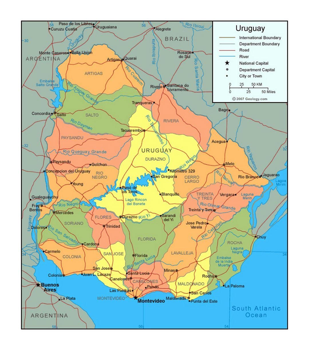 Mapa de Uruguai política