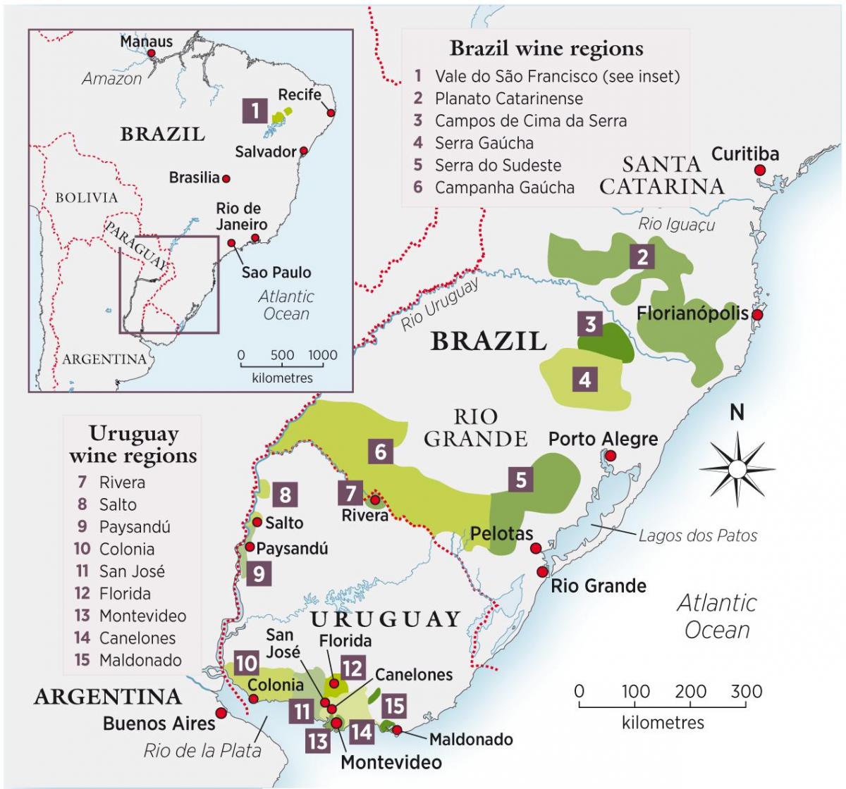 Mapa de Uruguai viño