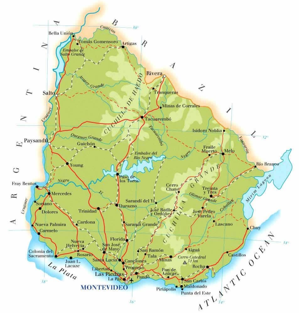 Mapa de Uruguai xeografía